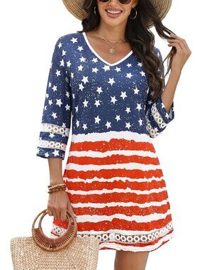 Women's American Flag Polyester Coverup Beach Swimsuit Bathing Suit Coverup